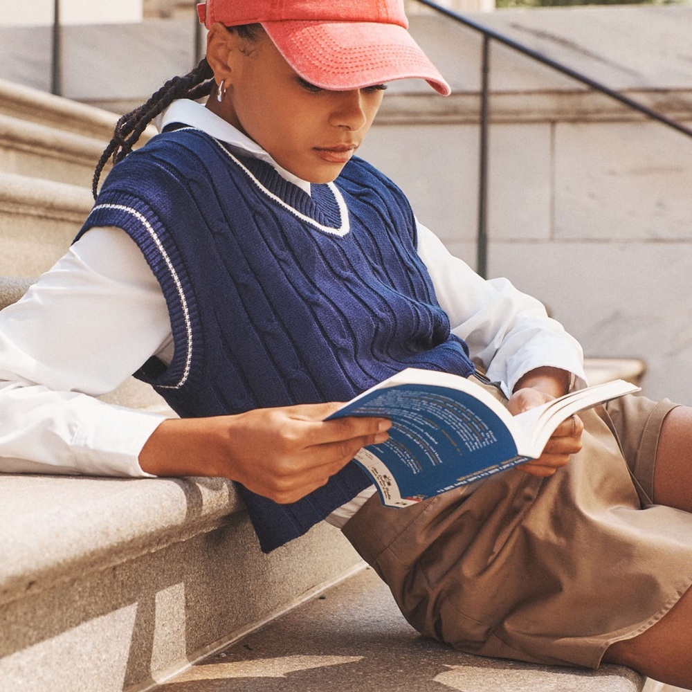 Cider Navy and White Knit Sweater Vest